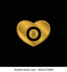 Corazón de Billiards con ocho bolas Adentro icono metálico chapado en oro o logotipo vectorial