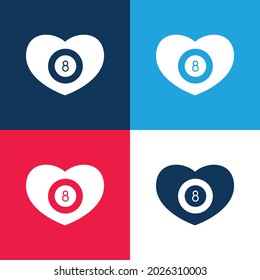 Billiards Heart With Eight Ball Inside blue and red four color minimal icon set