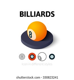 Billiards icon, vector symbol in flat, outline and isometric style