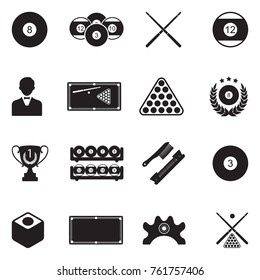 Billiards Icons. Black Flat Design. Vector Illustration. 