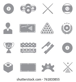 Billiards Icons. Gray Flat Design. Vector Illustration. 