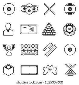 Billiards Icons. Line With Fill Design. Vector Illustration.