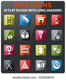 billiards icons set in flat design with long shadow
