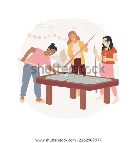 Billiards isolated cartoon vector illustration. Diverse people standing around billiard table, holding cue, playing room facility, condo common area, community socialization vector cartoon.