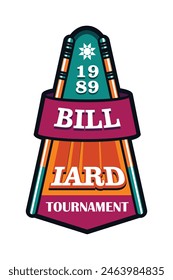 Billiards logo or Modern professional sports typography in retro style. Vector design emblem, badge and logo design sporty template