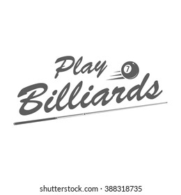 Billiards logo in retro style. Billiard badge. Emblem of billiard with ball and cue on white background. Use for billiards club advertising, window signage. Vintage style Monochrome vector label icon