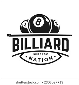 Billiards logo, stick vector, Sport labels for poolroom, Billiards club logo template.