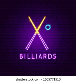 Billiards Neon Label. Vector Illustration Of Sport Promotion.