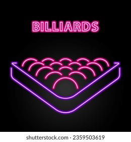 billiards neon sign, modern glowing banner design, colorful modern design trend on black background. Vector illustration.