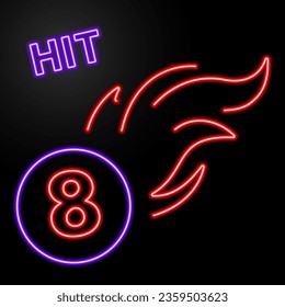 billiards neon sign, modern glowing banner design, colorful modern design trend on black background. Vector illustration.
