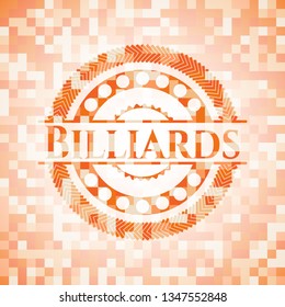 Billiards orange tile background illustration. Square geometric mosaic seamless pattern with emblem inside.