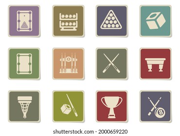 Billiards paper stickers icon set for your design. vector icons