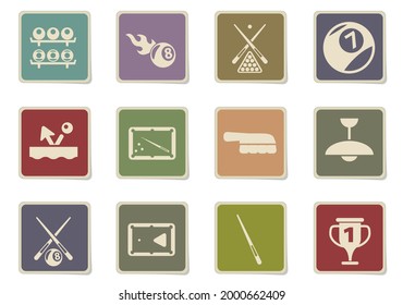 Billiards paper stickers icon set for your design. vector icons