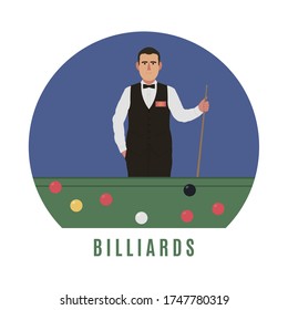 Billiards player. Flat style for you design