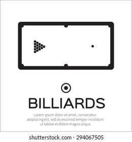 Billiards, pool, snooker game. Balls triangle on table. Vector illustration.