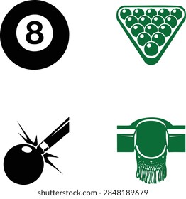 Billiards Pool Table and Eight Ball Sport Icons Set