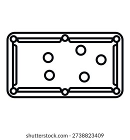 Billiards pool table illustrating a game with multiple balls and pockets
