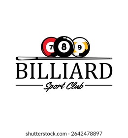 Bilhar ou logotipo de sala de bilhar, vetor de vara, design de modelo de logotipo de clube de bilhar