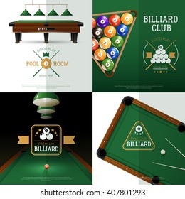 Billiards realistic concept icons set with club and pool room symbols isolated vector illustration 
