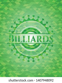 Billiards realistic green emblem. Mosaic background. Vector Illustration. Detailed.