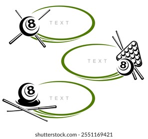 Bilhar e conjunto de quadros snooker. Bilhar de ícones da coleção. Vetor