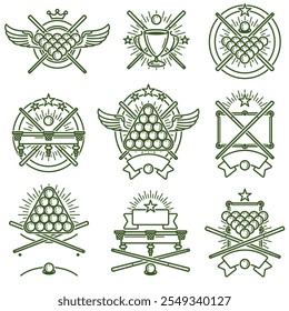 Billiards and snooker labels and icon set. Collection icons billiard. Vector