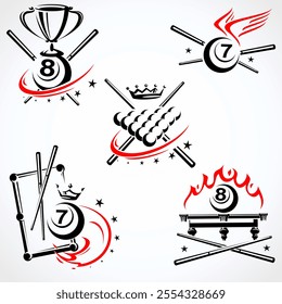 Billiards and snooker labels and icon set. Collection icons billiard. Vector