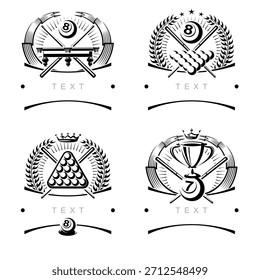 Billares y snooker etiquetas y conjunto de iconos. Iconos de colección de billar. Vector
