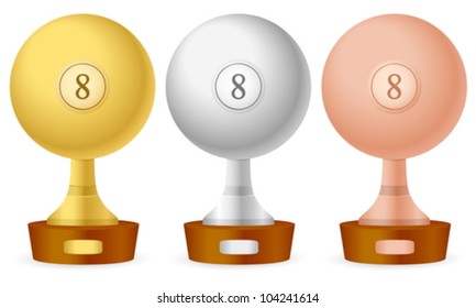 Billiards trophy set on white background. Vector illustration.