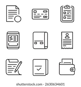 Conjunto de Ícones de Informações de Cobrança. Ícones de Coleção de Documentos Comerciais e Administrativos
