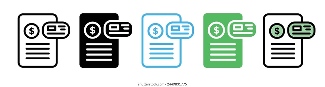 Abrechnung und Rechnung Dokument Symbol Set für Zahlungsabwicklung