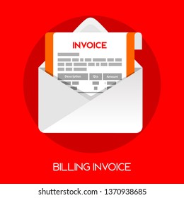 billing invoice icon mail with bill note invoice shadow flat style illustration
