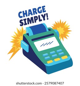 Billing machine with charge simply text, flat sticker 
