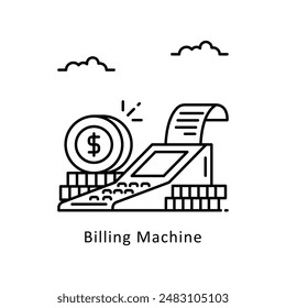 Billing Machine vector  outline icon style illustration. Symbol on White background EPS 10 File