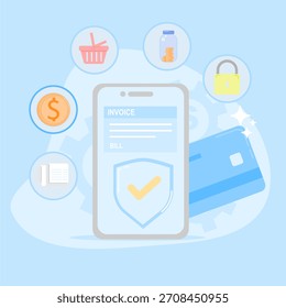 Billing and Online Payment Icon Using Card with Transaction Protection