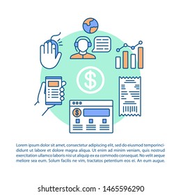 Billing service article page vector template. Customer support. Brochure, magazine, booklet design element with linear icons and text boxes. Print design. Concept illustrations with text space 