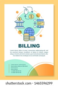 Billing service poster template layout. Online banking system, transaction. Banner, booklet, leaflet print design with linear icons. Vector brochure page layouts for magazines, advertising flyers