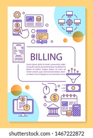 Billing service poster template layout. Cash free transaction, savings system. Banner, booklet, leaflet print design with linear icons. Vector brochure page layouts for magazines, advertising flyers