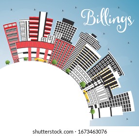 Billings Montana City Skyline with Color Buildings, Blue Sky and Copy Space. Vector Illustration. Business Travel and Tourism Concept with Modern Architecture. Billings USA Cityscape with Landmarks.