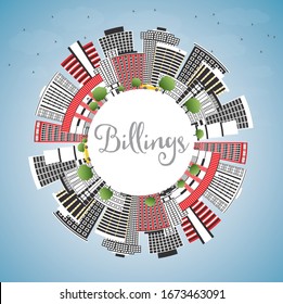 Billings Montana City Skyline with Color Buildings, Blue Sky and Copy Space. Vector Illustration. Business Travel and Tourism Concept with Modern Architecture. Billings USA Cityscape with Landmarks.