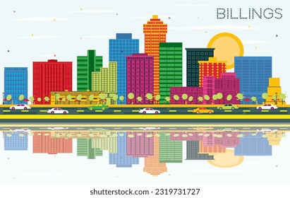 Billings Montana City Skyline with Color Buildings, Blue Sky and Reflections. Vector Illustration. Business Travel and Tourism Concept with Historic Architecture. Billings USA Cityscape with Landmarks