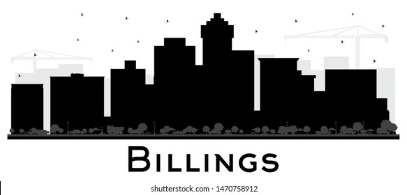 Billings Montana City Skyline Silhouette with Black Buildings Isolated on White. Vector Illustration. Business Travel and Tourism Concept with Modern Architecture. Billings Cityscape with Landmarks.