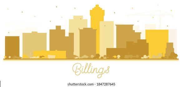 Billings Montana City Skyline Silhouette with Golden Buildings Isolated on White. Vector Illustration. Business Travel and Tourism Concept with Modern Architecture. Billings USA Cityscape.