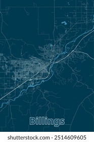 Billings, Montana, United States artistic blueprint map poster