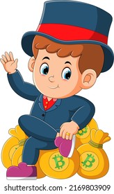 The billionaire boy is having much many and being rich of illustration
