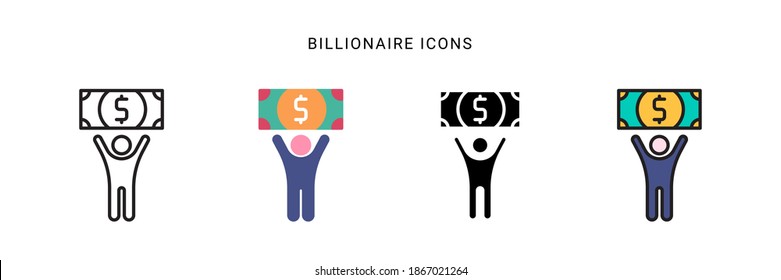 Billionaire Icon Vector Design With Four Different Style. Isolated On White Background