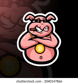 billionaire pig with bitcoin necklace