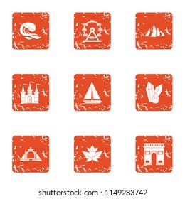 Billow water icons set. Grunge set of 9 billow water vector icons for web isolated on white background