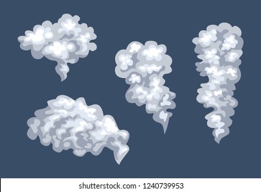 Billowing smoke isolated. Set of vector illustrations in simple cartoon flat style.