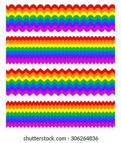 Billowy and zigzag rainbow graphic set with spectrum colors. Editable vector.
